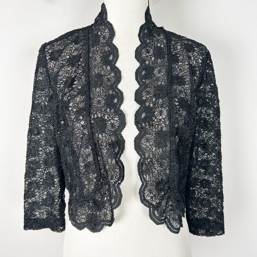 Women's Y2K Black Lace Sheer Topper Sequined Party Elegant Size Large